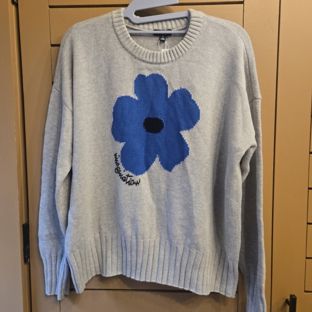 Minnie Rose Cotton/ Cashmere Poppy Crew Pullover Silver size Small